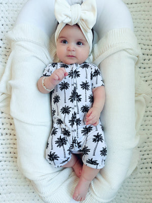 Bamboo Shorty Romper  | Palm Style White