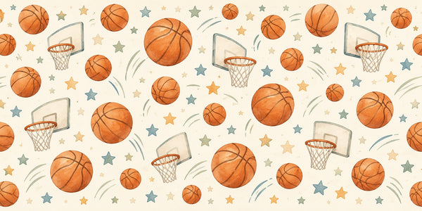 Watercolor Basketball Pattern Wall Mural, image 3