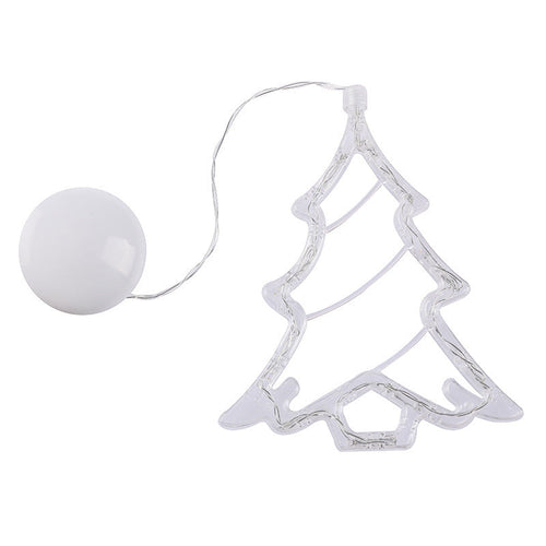 Christmas LED suction cup chandelier with Santa, elk, and snowman lights for holiday window decor. Battery powered lamps.