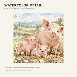 Watercolor Piglet Family Farm Wall Mural, image 4