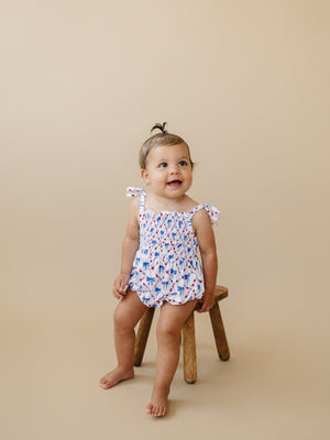 Smocked Red, White and Bows Bamboo Bubble Romper