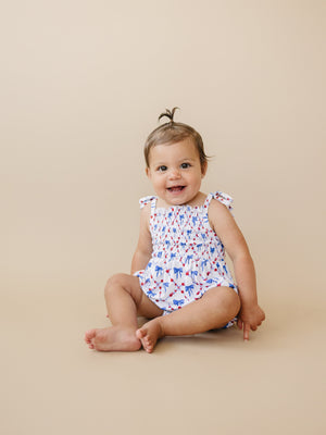Smocked Red, White and Bows Bamboo Bubble Romper