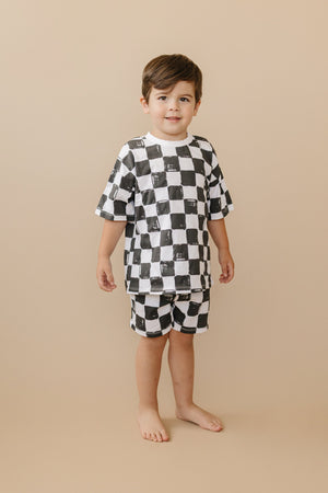 Organic Cotton Black & White Checkered Shorts Set
