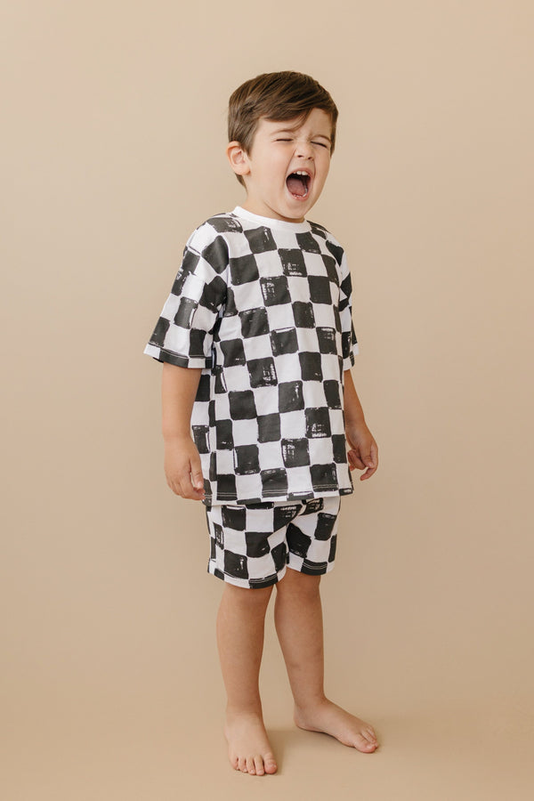Organic Cotton Black & White Checkered Shorts Set