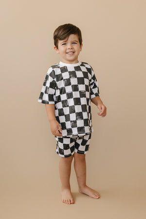 Organic Cotton Black & White Checkered Shorts Set