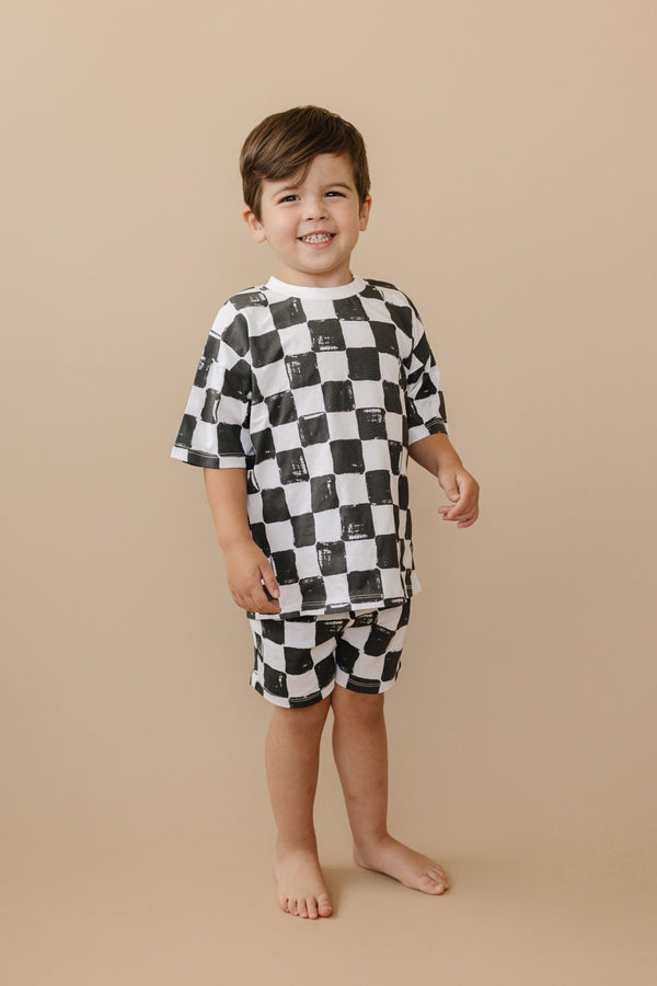 Organic Cotton Black & White Checkered Shorts Set