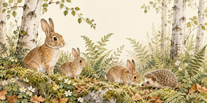 Watercolor Bunny and Hedgehog Wall Mural, image 2