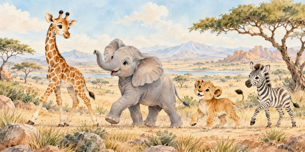 Watercolor Safari Parade Wall Mural, image 3
