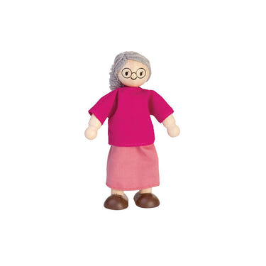 Grandmother dollhouse figure with light skin tone for imaginative pretend play. Perfect for children's creative storytelling.