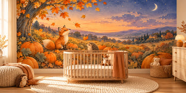 Watercolor Pumpkin Patch Halloween Wall Mural, image 1