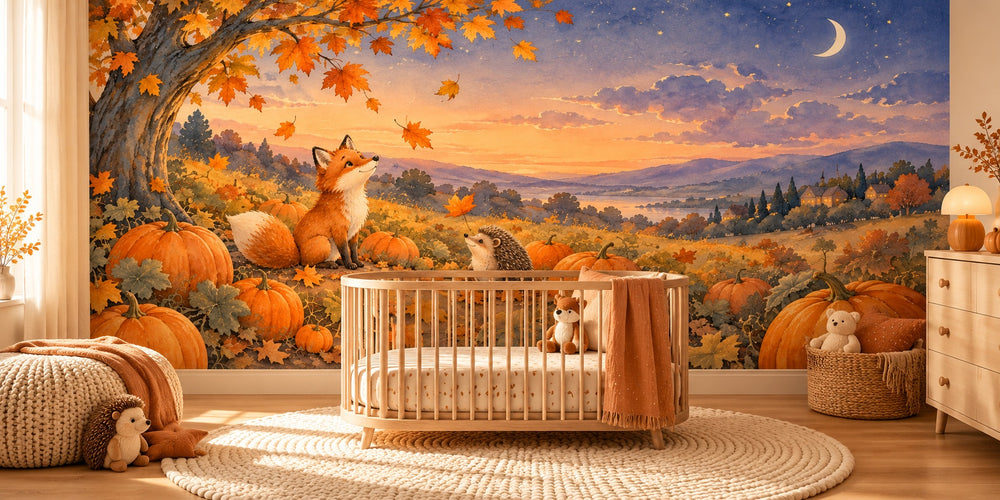 Watercolor Pumpkin Patch Halloween Wall Mural, image 1
