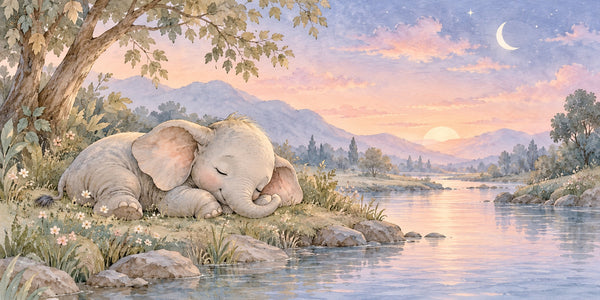 Watercolor Sleepy Elephant Wall Mural, image 3