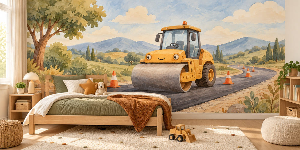 Watercolor Road Roller Wall Mural, image 1