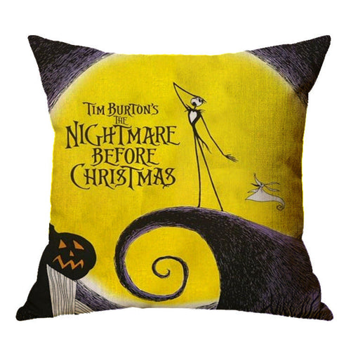 Linen skull Halloween pillow cover at angle 11, perfect for festive home decor.
