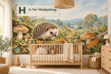Watercolor H is for Hedgehog Alphabet Wall Mural, image 1