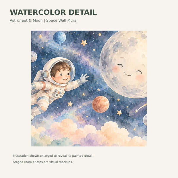 Watercolor Astronaut and Moon Wall Mural, image 4