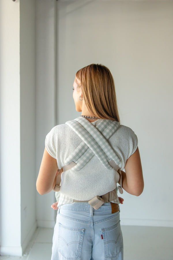Monroe x Coco Gingham Cotton Baby Carrier for infants 7-35 lbs, stylish and comfortable, shown from angle 6.