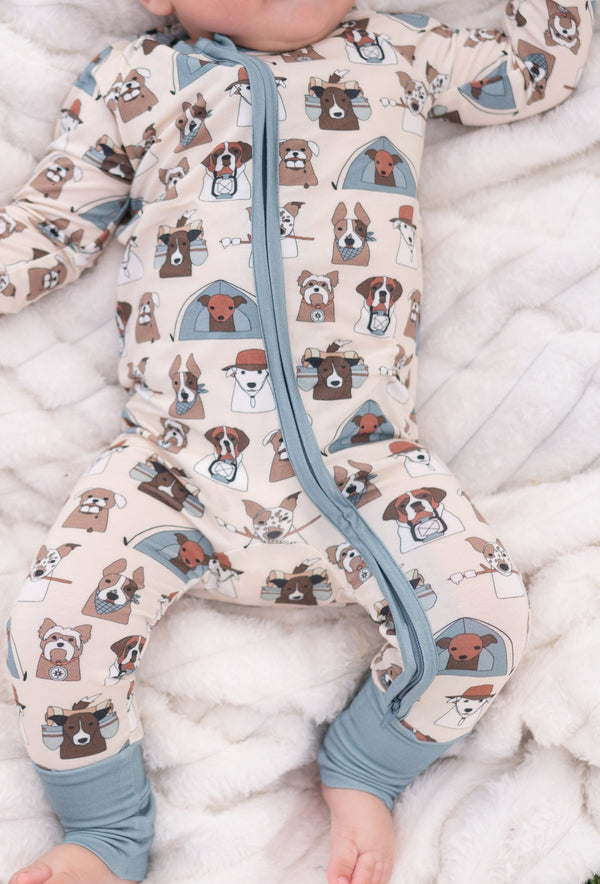 Camp Paws (Convertible Zip Footies) - Blue