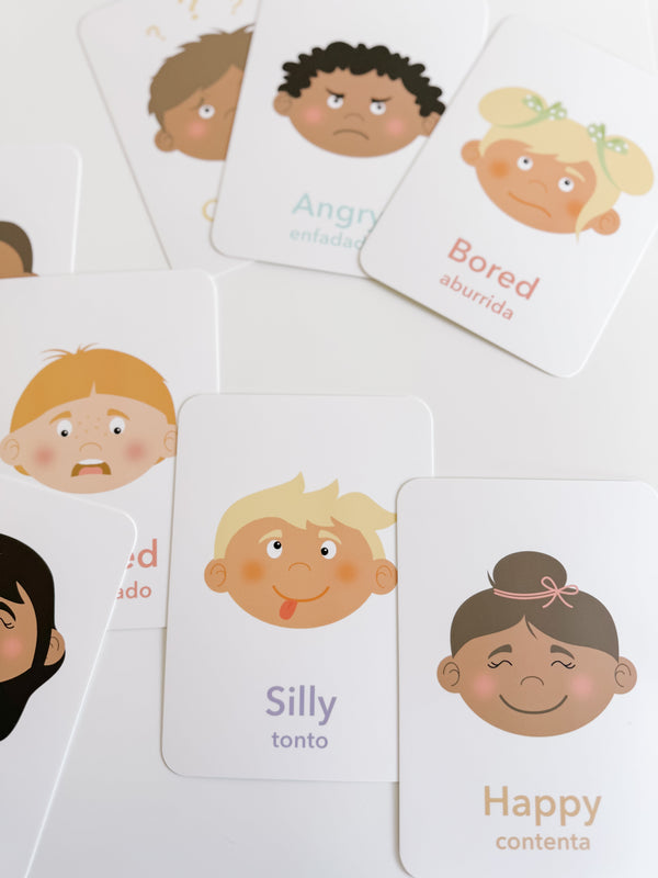 "Emotions Flashcards for babies, enhancing early learning and sensory play, displayed at an angle 9 view."