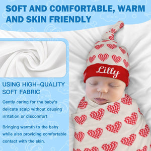 Personalized Baby Swaddle Blanket & Hat Set with Custom Name – Pixel Heart Design