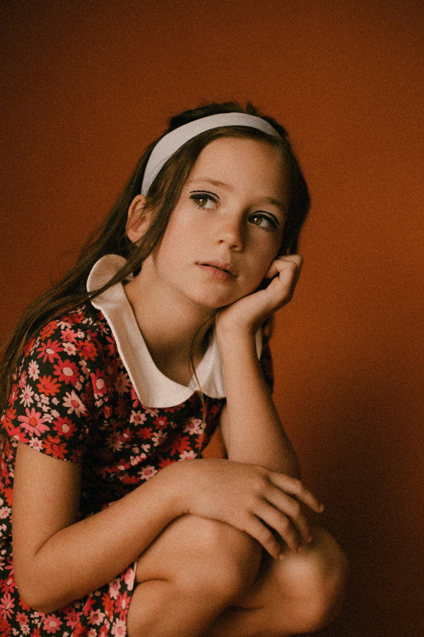 Retro Mod Navy and Pink Flower Peter Pan Collar Floral Dress