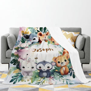 Personalized Safari Animals Blanket with Name | Custom Baby & Kids Gift