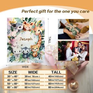 Personalized Safari Animals Blanket with Name | Custom Baby & Kids Gift