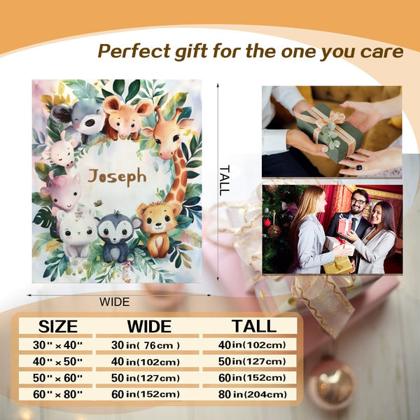Personalized Safari Animals Blanket with Name | Custom Baby & Kids Gift