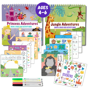 Small 7" Dry Erase Activity Book (incl. 2 Washable Markers & Reusable Stickers)