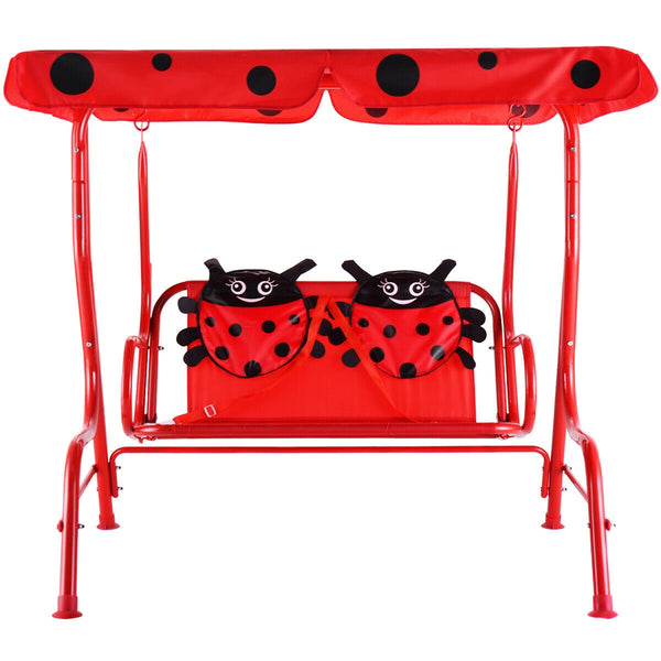 2-person kids patio swing bench with canopy, perfect for outdoor fun and relaxation in the garden.