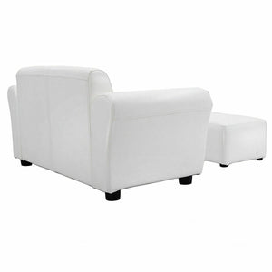 Black and white kids double sofa with ottoman, perfect for playrooms and cozy spaces. Angle 16 view.
