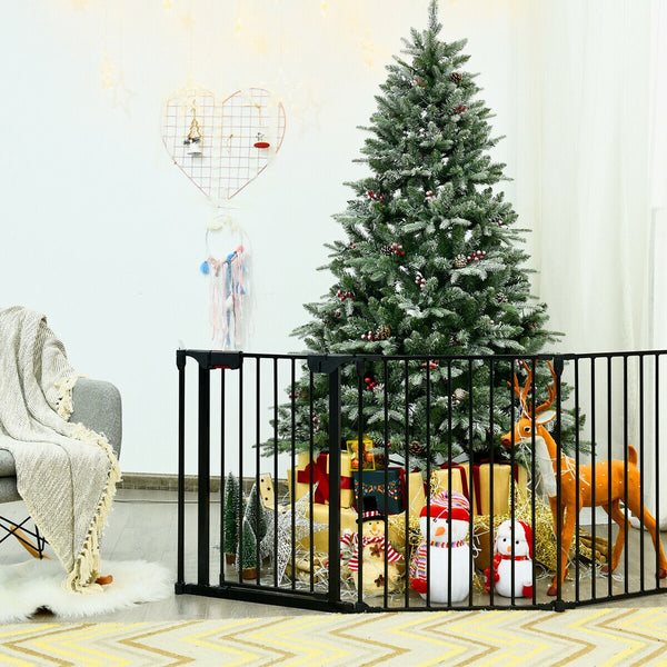 Adjustable 5-panel fireplace fence for pets, 115 inches long, shown from angle 7. Safe and stylish barrier solution.