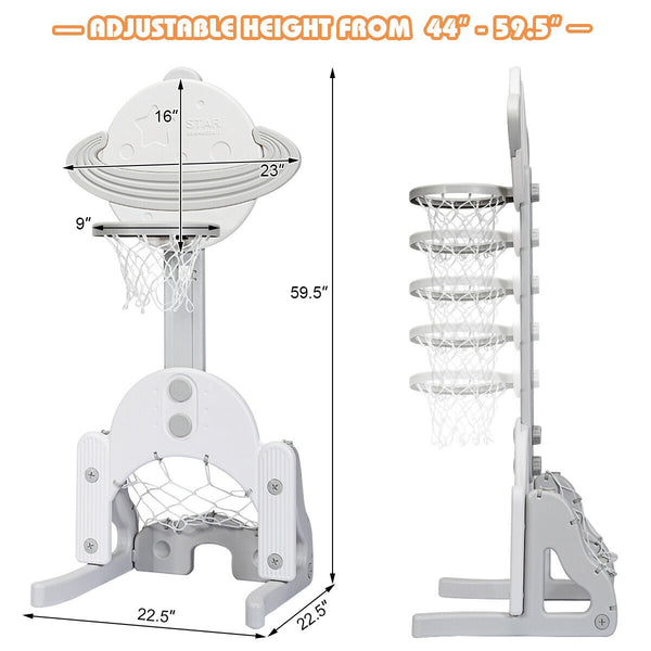 3 in 1 Height Adjustable Kids Basketball Hoop Set with Balls