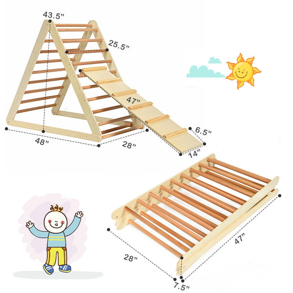 Foldable Wooden Climbing Triangle Indoor Home Climber Ladder for Toddlers & Kids