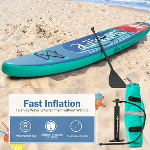 10ft inflatable stand up paddle board with backpack, leash, and aluminum paddle, perfect for surfing adventures.
