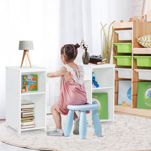 Kids tri-folding mirror vanity table set for makeup, perfect for little ones' dressing and playtime. Angle 2 view.