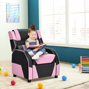 Kids youth PU leather gaming sofa recliner with headrest and footrest, perfect for comfort and style in bedding and sleep.