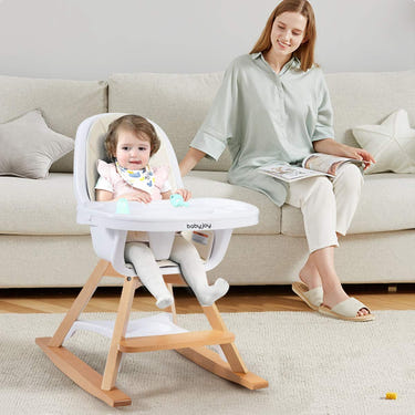 3-in-1 Convertible Wooden Baby High Chair in Beige - versatile and stylish for your little one's mealtime.