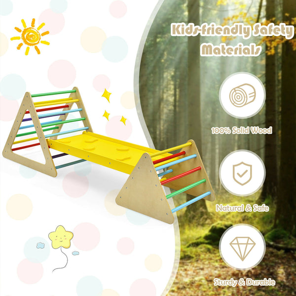 3 in 1 Wooden Set of 2 Triangle Climber with Ramp for Slid for Toddlers & Kids