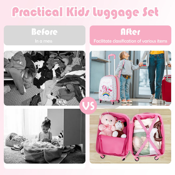 Green ABS kids suitcase set, 12" & 16", perfect for travel. Stylish and durable luggage for babies and toddlers.