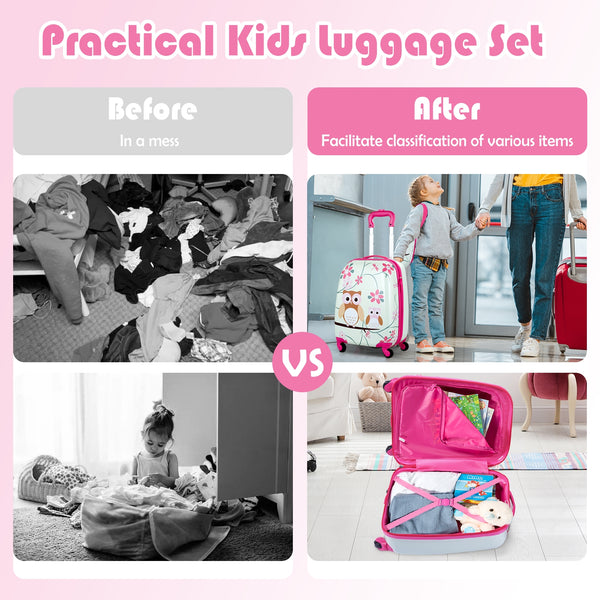 Green ABS kids suitcase set, 12-inch and 16-inch, perfect for travel. Ideal for babies and toddlers.