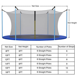 10Ft weather-resistant trampoline safety enclosure net for baby toys, shown at a 44-degree angle.