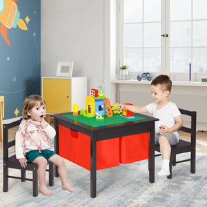 2-in-1 Kids Activity Table and 2 Chairs Set with Storage Building Block Table-Espresso