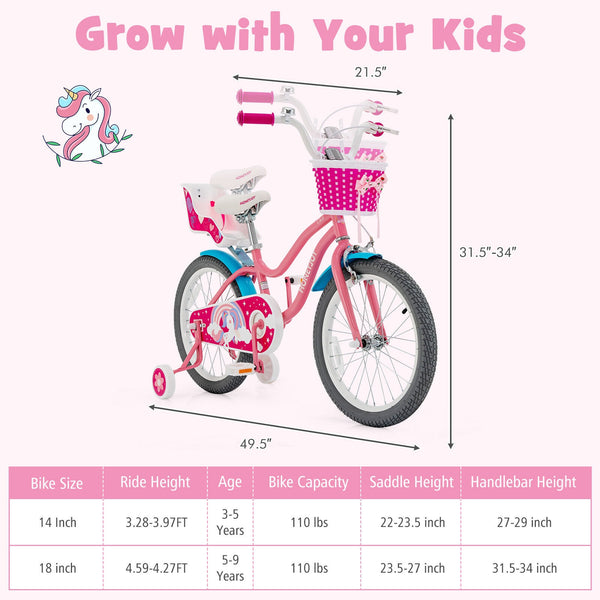 Kids Bicycle with Training Wheels and Basket for Boys and Girls Age 3-9 Years