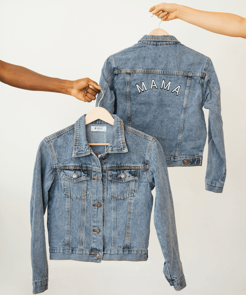 Blue Denim Mama Jacket for stylish moms, perfect for casual outings and everyday wear.