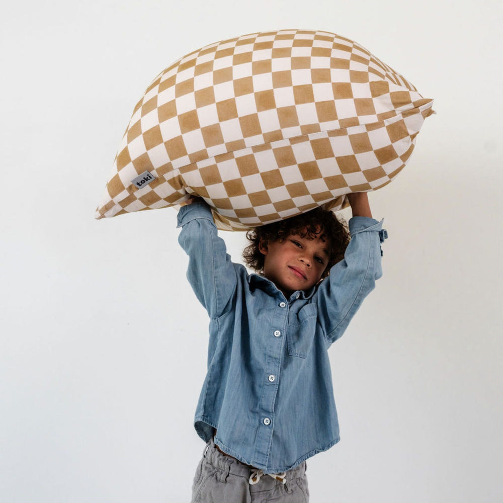 Checker Toffee Bean Bag for babies, offering comfort and style in a cozy design. Perfect for playtime and relaxation.