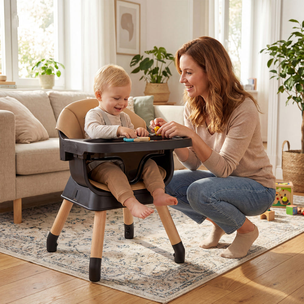 9-in-1 Convertible High Chair with Solid Wood Legs for Babies and Toddlers
