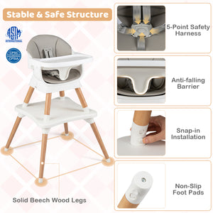 9-in-1 Convertible High Chair with Solid Wood Legs for Babies and Toddlers
