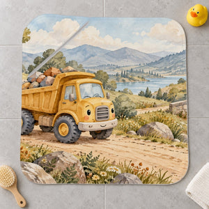 Dump Truck Road kids hooded bath towel laid flat