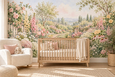 Watercolor Cottage Garden Path Wall Mural, image 1